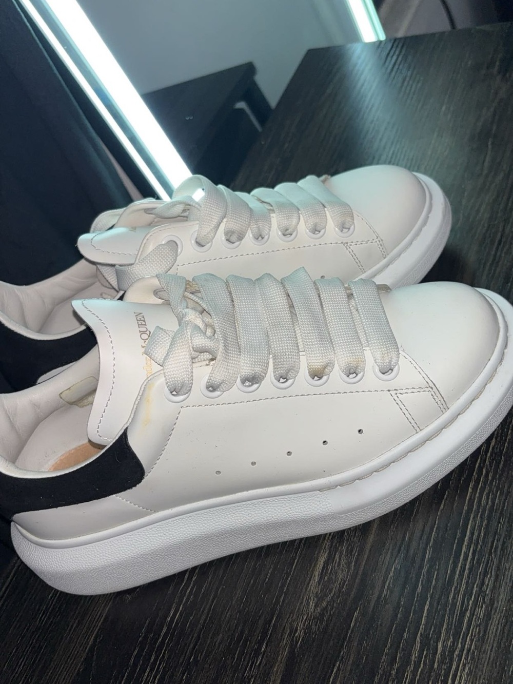Alexander McQueen White Leather Sneakers with Black Heel Tab